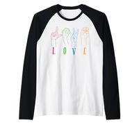 Sensibilisation aux sourds, Couleurs Arc-en-Ciel, langage des Signes Love Hands Manche Raglan