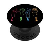 Sensibilisation aux sourds, Couleurs Arc-en-Ciel, langage des Signes Love Hands PopSockets PopGrip Adhésif