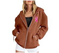 Sensibilisation Cancer du Sein Sweat à Capuche Femme Manches Longues Zippé Impression Kawaii Cartoon Sweat-Shirt Oversize Casual Hoodie Veste Manteau Sensibilisation Cancer du Sein