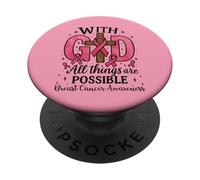 Sensibilisation chrétienne au Cancer du Sein - Jésus Foi Dieu Croix PopSockets PopGrip Adhésif