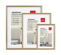 SENSIOHOME Lot de 3 Cadres Photo en Aluminium doré Différentes Tailles Verre de sécurité trempé de qualité supérieure