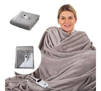SENSIOHOME Plaid Chauffant Électrique Luxe Gris, Polaire Flanelle avec Intérieur Effet Teddy, Lavable en Machine, Télécommande Digitale avec 10 Niveaux de Chaleur et Minuterie