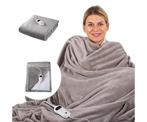 SENSIOHOME Plaid Chauffant Électrique Luxe Gris, Polaire Flanelle avec Intérieur Effet Teddy, Lavable en Machine, Télécommande Digitale avec 10 Niveaux de Chaleur et Minuterie