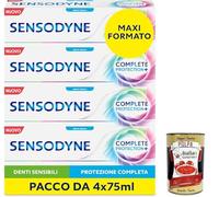 Sensodyne Complete Protection+ Dentifrice quotidien pour dents sensibles, gencives saines et haleine fraîche, contre les caries et la plaque dentaire, menthe fraîche, format maxi 4 x 75 ml