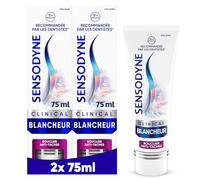 Sensodyne Professional Blancheur, Dentifrice blanchissant cliniquement prouvé pour les dents sensibles visiblement plus blanches, Bouclier Anti-tâches Menthe, Pack de 2 x 75 ml