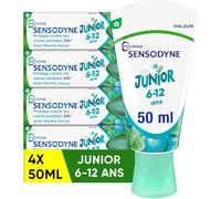 SENSODYNE Dentifrice Enfant Pro-Email Junior, 6/12 Ans, Protège Contre les Caries Pendant 24H, Fortifie L'Emal En Douceur, Goût Menthe Douce, Lot de 4x50 ml