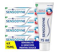 SENSODYNE Dentifrice Sensibilité & Gencives Email, Double Action Cliniquement Prouvée pour les Dents Sensibles et Problèmes de Gencives, Menthe, Lot de 4 x 75 ml