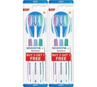 Sensodyne Sensitive Soft Lot de 6 brosses à dents souples - 2 paquets de trois - Doux pour les dents et les gencives sensibles - Poils doux, tête ovale, col fin, prise en main confortable - 3 couleurs