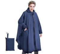 Sensong Poncho Réutilisable Imperméable Femme Unisexe - Capuche, Fermeture Éclair - Pour Randonnée Camping Vélo Bleu Marine