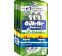 Sensor3 Sensitive Disposable Razors For Men Lubrastrip Comfortgel Band, Pack Of 24 (4 X 6) Sensitive Skin, Up To 10 Comfortable Shaves Per Razor [Official]
