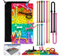 Sensory Activity Board Silicone Planche Jouet Anti-Stress en Silicone, Planche Sensorielle Double Face avec Sac Portable et 12 Cordes,TDAH et Autisme - Coloré pour Soulager Le Stres