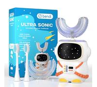 Sensory Brosse à dents électrique ronde 360° en forme de U avec protège-dents pour enfants de 2 à 7 ans - Fonction mémoire automatique - 5 modes de brosse à dents avec plusieurs têtes - Essentiels de