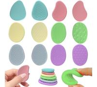 Sensory Stones 12Pcs Different Texture & Shape Silicone Worry Stone for Calming, Entertaining & Stress Relief, Colorful Flexible & Quiet Fidget Toys for Kids Sensory Stones
