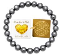 SENSUARI Bracelet Hématite en Pierres Naturelles Rondes 8mm | Ancrage, Détermination, Force intérieure | Fleur de Vie incluse | Guide Pratique & Méditation Offerts | Cadeau Bien-être