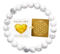 SENSUARI Bracelet Howlite en Pierres Naturelles Rondes 8mm | Sérénité, Patience, Sagesse intérieure | Fleur de Vie incluse | Guide Pratique & Méditation Offerts | Cadeau Bien-être