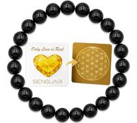 SENSUARI Bracelet Obsidienne Noire en Pierres Naturelles Rondes 8mm | Protection énergétique, Ancrage, Introspection | Fleur de Vie incluse | Guide Pratique & Méditation Offerts | Cadeau Bien-être