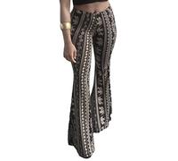 Sentao Femme Rétro Bohème Style Impression Pantalons Taille Haute Evasée Bell Bas Pantalons comme Image M