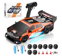 Sentasi 1:24 Véhicule de Course à dérive à télécommande 4WD Haute Vitesse modèle - pour Enfants à partir de 8J & Adultes, avec lumière LED, pneus de Rechange,câble de Chargement USB,Obstacles(Orange)