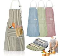 Senteen Tablier De Cuisine Coton, 4pcs Tablier Rayé Tablier Réglable Lin Premium Cooking Apron Avec Poches Pour Cuisine Familial Restaurant Barbecue Cuisson Jardinage