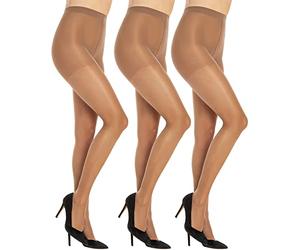 SENTELEGRI Vanessa Lot de 3 paires de collants transparents pour femme 15 deniers - Bout renforcé Tailles S, M, L, XL, XXL, marron, XXL Plus Tall