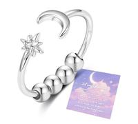 Senteria Bagues anti-anxiété pour femmes et filles en argent sterling 925 - Anneaux ouverts réglables avec perles rotatives - Bague pour grand-mère, maman, fille - Cadeau avec carte inspirante