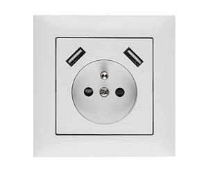 Sentia Prise simple avec/u 16A avec USB 2x2,1A 5VDC avec ouverture et lunette blanc GPT 2P+Z 2xUSB 1488-00 mask5902431694146