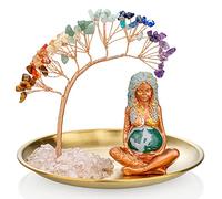 SENTICUM Crystals Tree,7 Chakra Healing Crystals Tree Gaia Te Fiti Storage Tray Yoga Meditation Zen Home Decor Set Figurine Ornament Decoration Feng Shui Wealth Luck (Mother Earth Statue_Gold Tray)