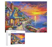 Sentier côtier Puzzle de 500 pièces Coucher de Soleil sur Une Ville côtière Puzzle pour Adulte recyclables Adultes en Bois Puzzles,pour Couple