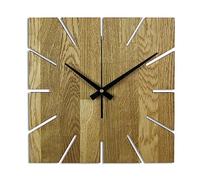 SENTOP Horloge murale MAS008 en bois de chêne véritable - Grande horloge murale carrée moderne - Couleur chêne miel - 40 x 40 x 2 cm