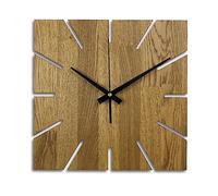 SENTOP Horloge murale MAS008 en bois de chêne véritable, grande horloge murale moderne en chêne véritable, décoration à suspendre, carrée (couleur chêne - ambre, 50 x 50 x 2 cm)
