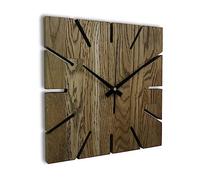 SENTOP MAS008 Horloge murale en bois de chêne véritable, grande horloge murale en bois, horloge murale moderne en chêne véritable, décoration à suspendre, carrée (couleur chêne - marron, 50 x 50 x 2