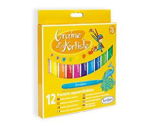 SentoSphère - 12 PASTELS AQUARELLABLES - Coloriage et peinture enfant - Loisirs créatifs - A partir de 3 ans - Fabriqué en France