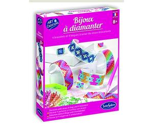 SentoSphère - BIJOUX A DIAMANTER - 4 bracelets et 4 bagues à strasser - Création de bijoux - Kit atelier créatif enfant - A partir de 8 ans - Fabriqué en France