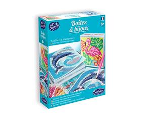 SentoSphère - BOITES A BIJOUX - ANIMAUX EXOTIQUES - 2 coffrets à bijoux à strasser - Kit atelier créatif enfant - A partir de 8 ans - Fabriqué en France