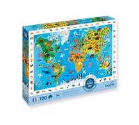 Sentosphère - Puzzle 100 pièces Cherche et Trouve - Planisphère des Animaux - Puzzle Enfants dès 6 Ans - Toucher Soyeux - Qualité Premium - Boite écologique - Made in France