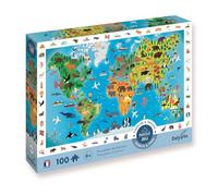 Sentosphère - Puzzle 100 pièces Cherche et Trouve - Planisphère des Animaux - Puzzle Enfants dès 6 Ans - Toucher Soyeux - Qualité Premium - Boite écologique - Made in France