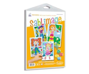 SentoSphère - RECHARGE SABLIMAGE - PETITES FILLES - 884R - Kit Loisir Créatif - 4 planches à colorier avec du sable - A partir de 4 ans - Fabriqué en France, Taille unique