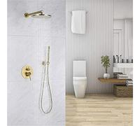 Senture de douche Système de robinet de douche Ensemble de salle de bain en laiton doré brossé Tap de salle de bain 8-12 pouces Set Rianfall Shower System Wall Mall Bouchage Berce de douche Boux