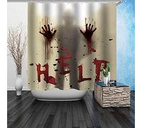 Senua Rideau de douche d'Halloween Horror Help Me with Bloody Hands - Décoration sur le thème d'Halloween - Rideau de douche effrayant avec 12 crochets - 180 x 180 cm
