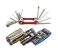 Senven 11-en-1 Outil de Réparation de Vélo Pliant Portable Multifonctions, Mini Outil de Réparation Vélo en Acier Inoxydable - Rouge