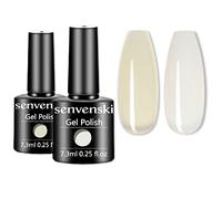 Senvenski Blanc Laiteux Gelée Vitrail Vernis Semi Permanent, Vernis à Ongles Gel Cristal Transparente Nudité Couleur Shellac Cadeau UV LED Art Kit pour French Manucure (CS2-002)