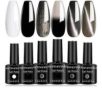 Senvenski Blanc Noir Vernis Semi Permanent, Vernis à Ongles Changement de couleur Argenté Gris Clignotant oeil de chat aimanté Magnétique Cat Eye Température UV LED Art pour French Manucure (HS004)