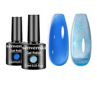 Senvenski Bleu Gelée Vitrail Vernis Semi Permanent, Glace Nudité Verre Bleu Vernis à Ongles Gift Set UV LED Art Varnish Kit pour French Manucure (CS2-016)