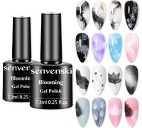 Senvenski Blooming Semi Permanent Nail Polish, Watercolor Marble Ink Black White Gel Blomin Clear Floral Manicure Painting Set Uv Led Art Kit For French Manicure (Yr2-002)