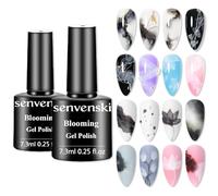 Senvenski Blooming Vernis Semi Permanent, Aquarelle Encre en Marbre Noir Blanc Gel Blomin Clair Manucure Florale Painting Set | UV LED Art Kit pour French Manucure (YR2-002)