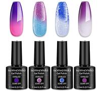 Senvenski Changement de couleur Vernis Semi Permanent, Vernis à Ongles Gel Temperature Bleu Violet Briller Caméléon Mood Shellac Cadeau UV LED Art Kit pour French Manucure (WB020)