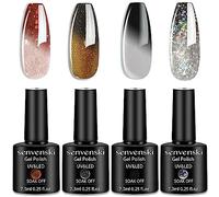 Senvenski Changement de couleur Vernis Semi Permanent, Vernis à Ongles Gel Temperature Rouge Noir Blanc Gris Marron Doré Briller Caméléon Mood UV LED Art Kit pour French Manucure (WB018)