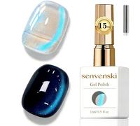 Senvenski Gelée Vitrail Cat Eye Vernis Semi Permanent, 15ml Oeil de Chat Magnétique Gel 3D Holographique Brillant Translucide Couleur Vernis Gel pour French Manucure (Les larmes bleues, MY1-016)