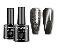 Senvenski Gris Noir Vernis Semi Permanent, Gris oeil de chat aimanté Magnétique Cat Eye Vernis à Ongles Noir Gel Shellac UV LED Art Kit pour French Manucure (CS2-011)