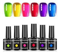 Senvenski Le Rainbow Gelée Vitrail Vernis Semi Permanent, Vernis à Ongles Gel Cristal Transparente Rose Rouge Jaune Bleu Vert Violet Couleur Cadeau UV LED Art Kit pour French Manucure (BT6-004)